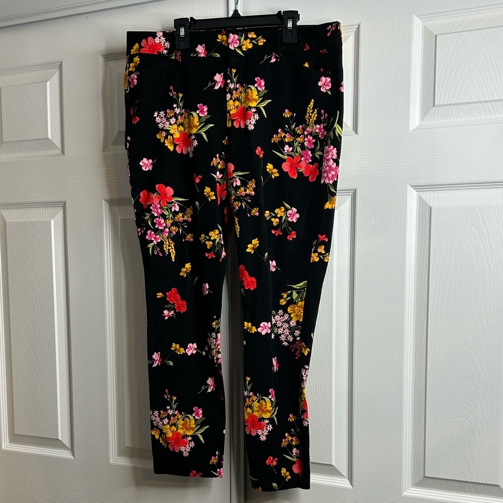 Old Navy Black Pants with Red Floral Design